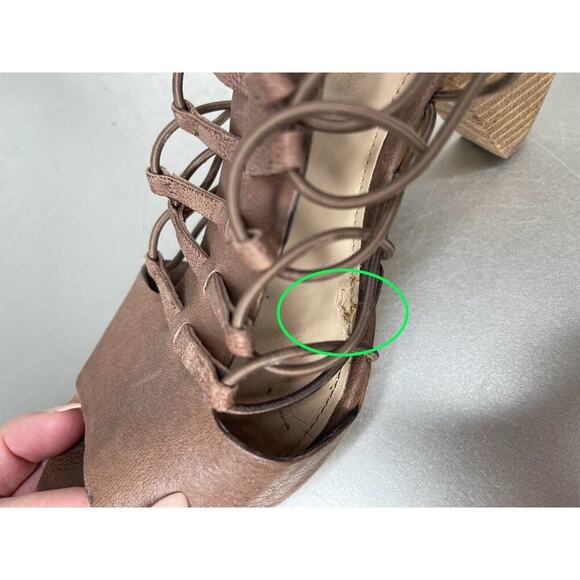 Vince Camuto Leather Caged Strappy Peep Toe Heels Size 10 Brown Gladiator - Picture 6 of 7